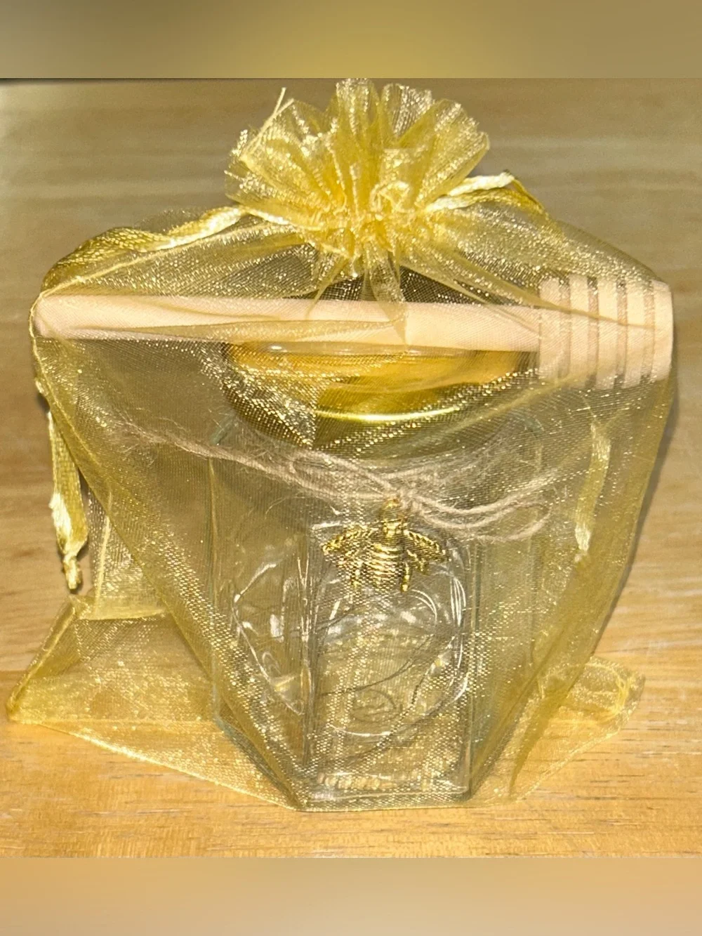 HONEY BEE YELLOW FAIRY-LIGHT MINI JAR W/ CHARM AND SERVER DECOR/HANDCRAFTED!